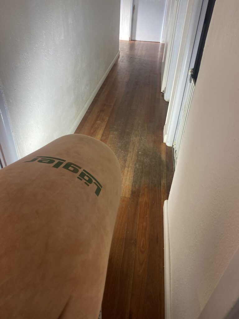Worn Blue Gum timber floor before sanding in Canberra