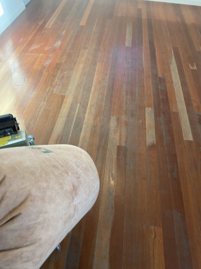Worn Blue Gum timber floor before sanding in Canberra