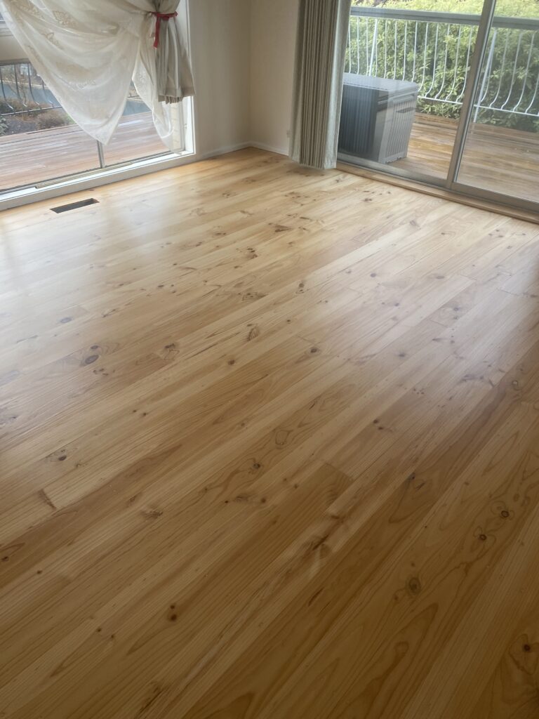 Pine timber floor after sanding and polishing in Belconnen Canberra