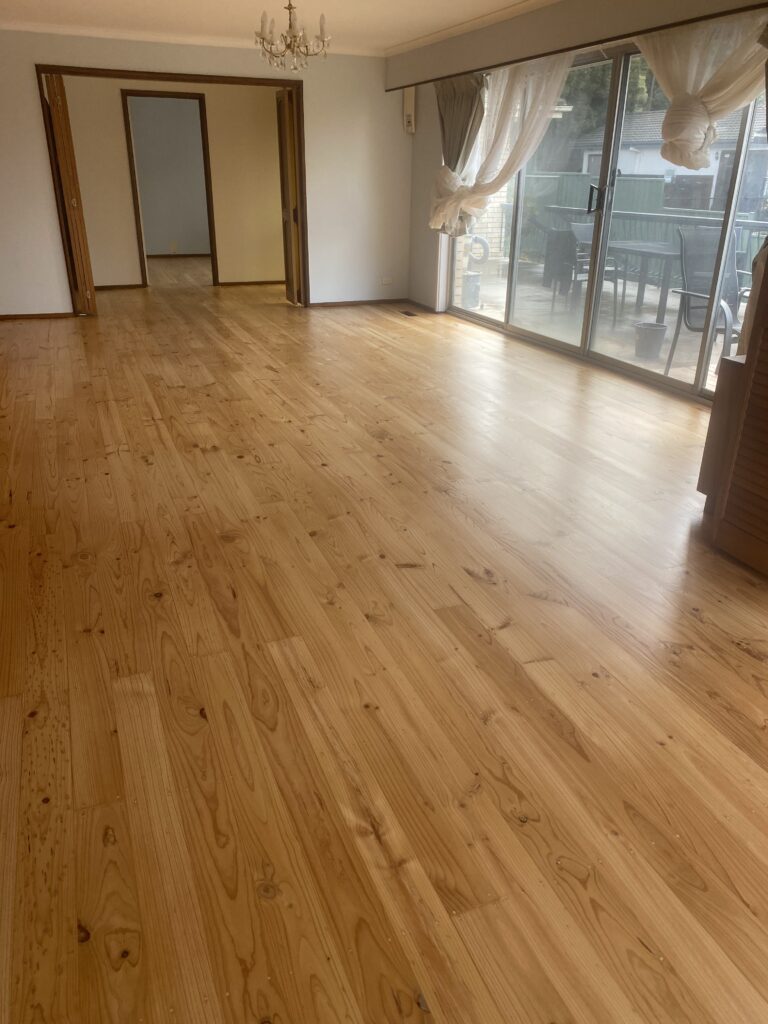 Pine timber floor after sanding and polishing in Belconnen Canberra
