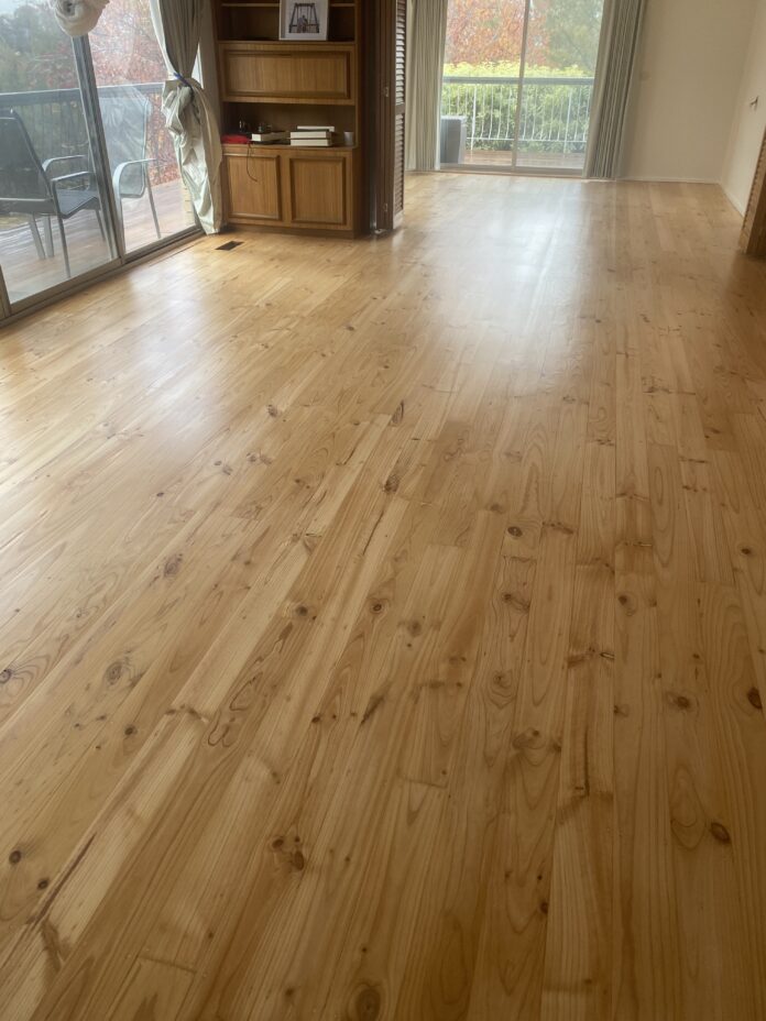 Pine timber floor after sanding and polishing in Belconnen Canberra